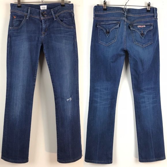 HUDSON Jeans Flap Pockets Straight Leg Dark Wash Size 27 Y2K Mid Low Rise - Picture 2 of 8